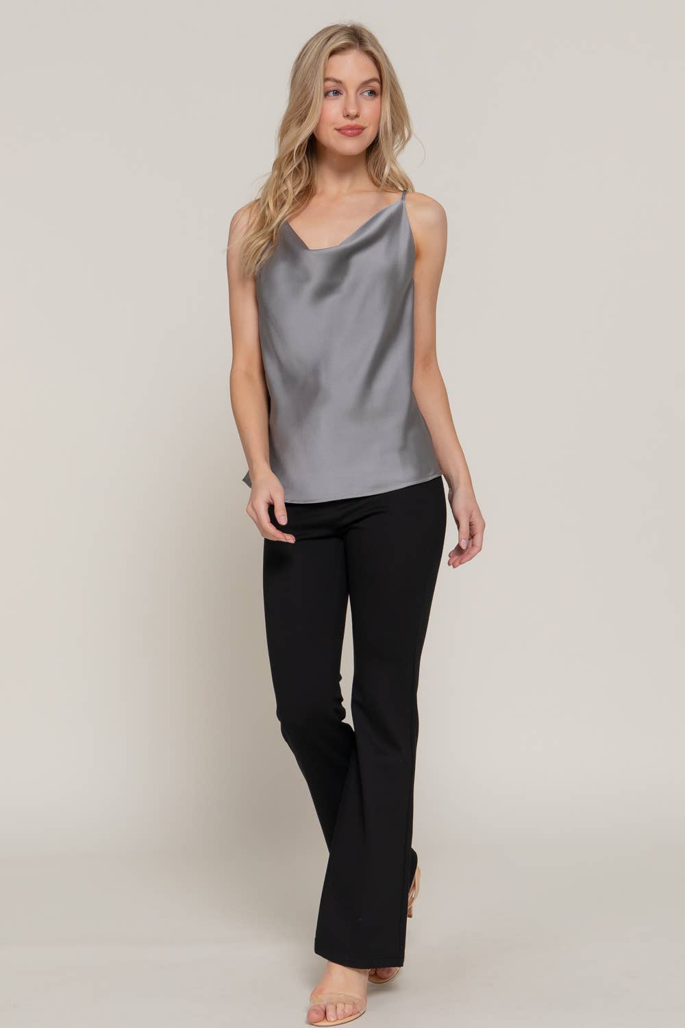 Active USA - Women's Cowl Neck Satin Cami Top - T13553