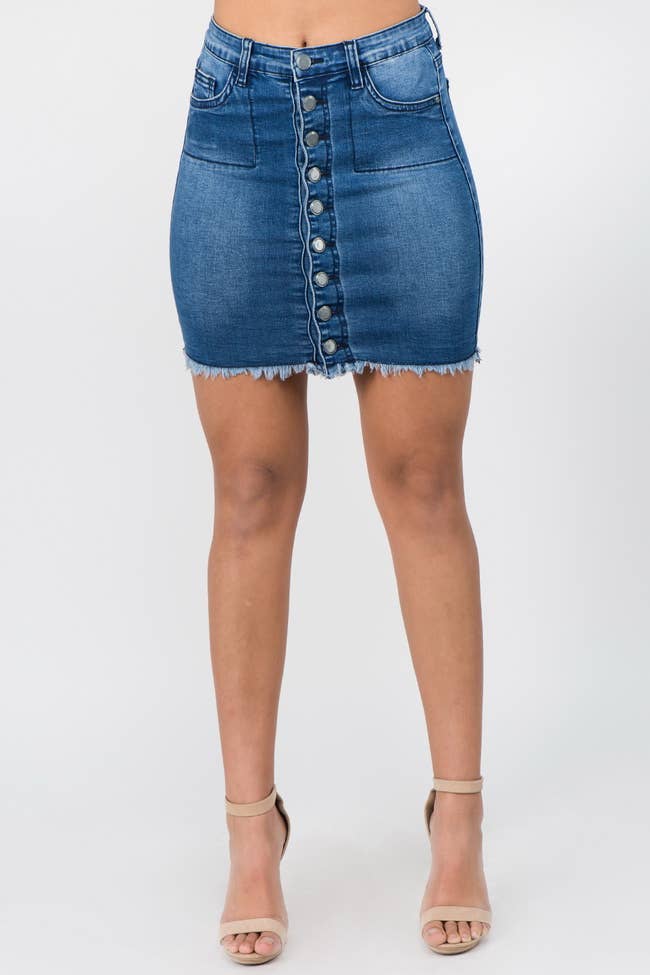 Women's Stretch Button Down Denim Skirt - DSK0125