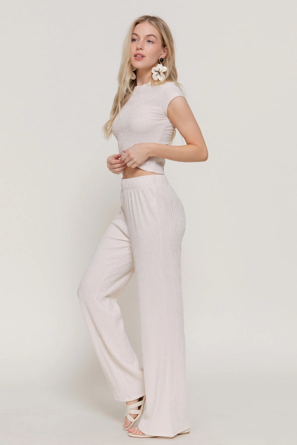 Active USA - Women's Short Sleeve Crew Neck Top & Waist Band Flare Pants Set - SET14434A