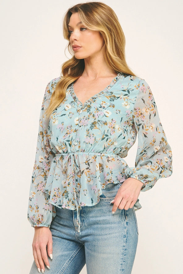 Winslow - Blusa con volantes, escote en V y lazos en la cintura Wild Blossom para mujer - MT5159466UO