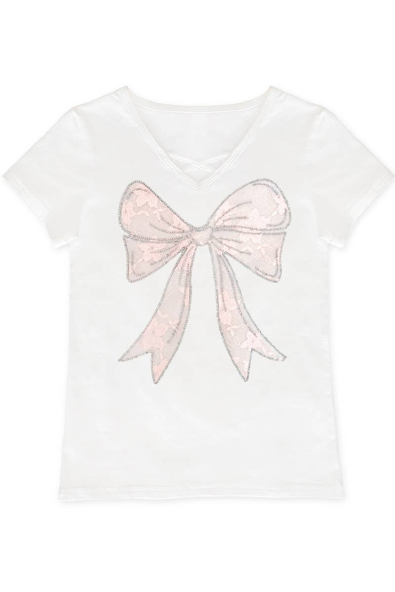 Girl's Graphic Tee with Bow Patch & Rhine - GKT-16810B-833