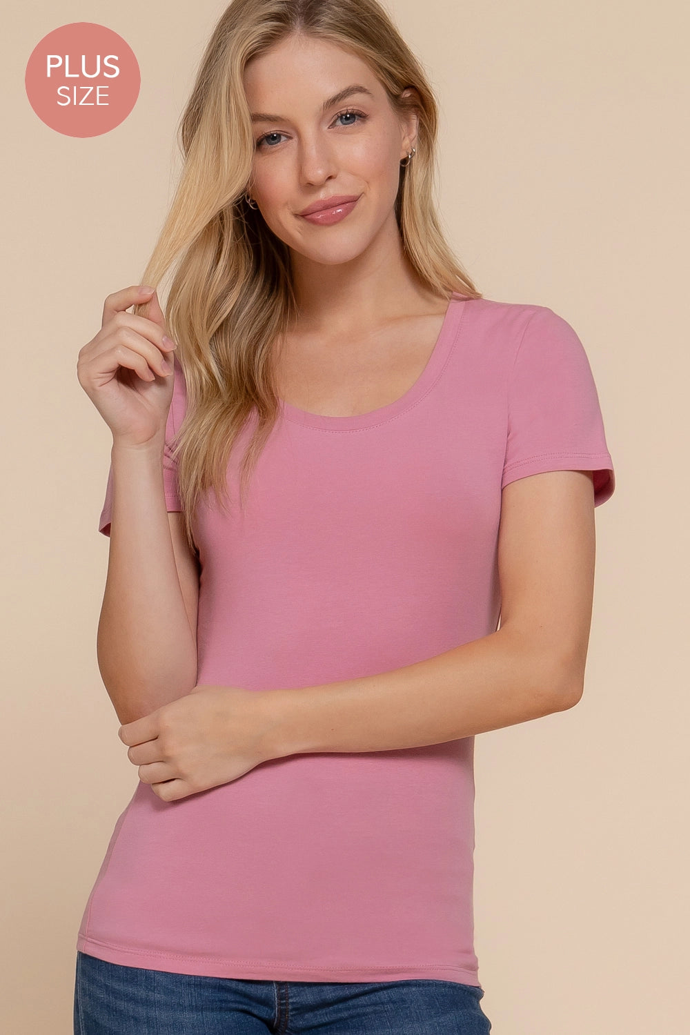 Active USA - Women's [Plus Size] Short Sleeve Scoop Neck Cotton Jersey Top - T7663