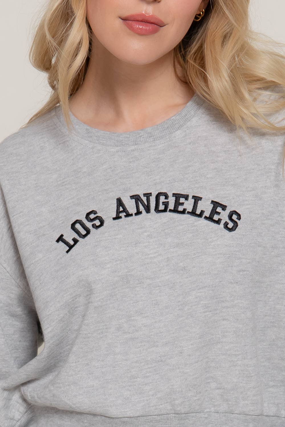 Active USA - Women's Long Dolman Sleeve Crew Neck Embroidery Crop Sweatshirt - T13931