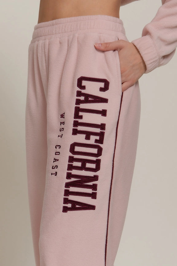 Active USA - Wide Leg Piping Detail Fleece Pants with Embroidery - P14719