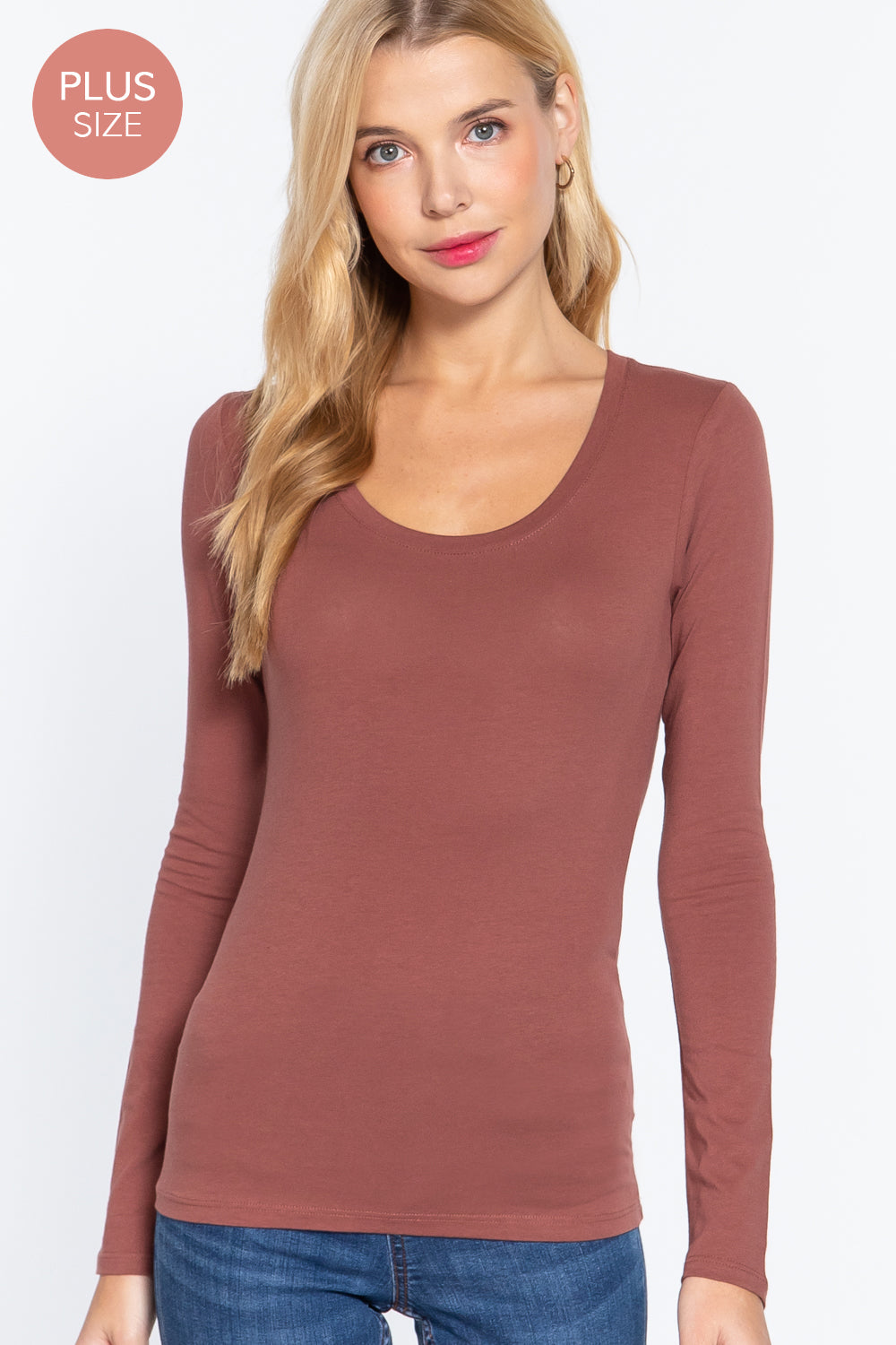 Active USA - Plus Long Slv Scoop Neck Top - T7666
