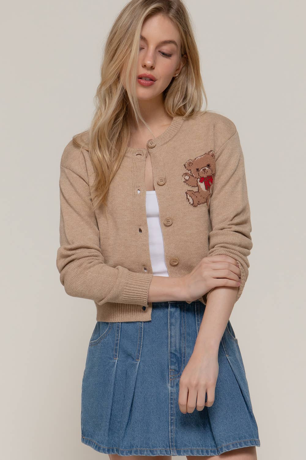 Active USA - Women's Long Sleeve Round Neck Embroidery Sweater Cardigan - SW14634