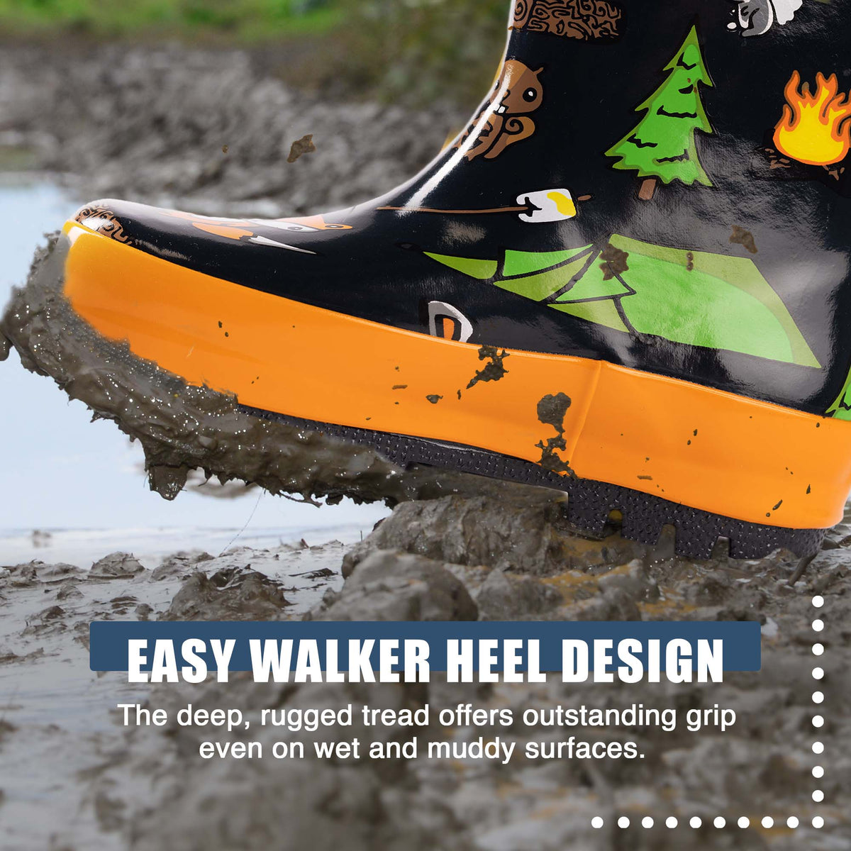 Norty Waterproof Rubber Rain Boots - 40675 - Black Campfire