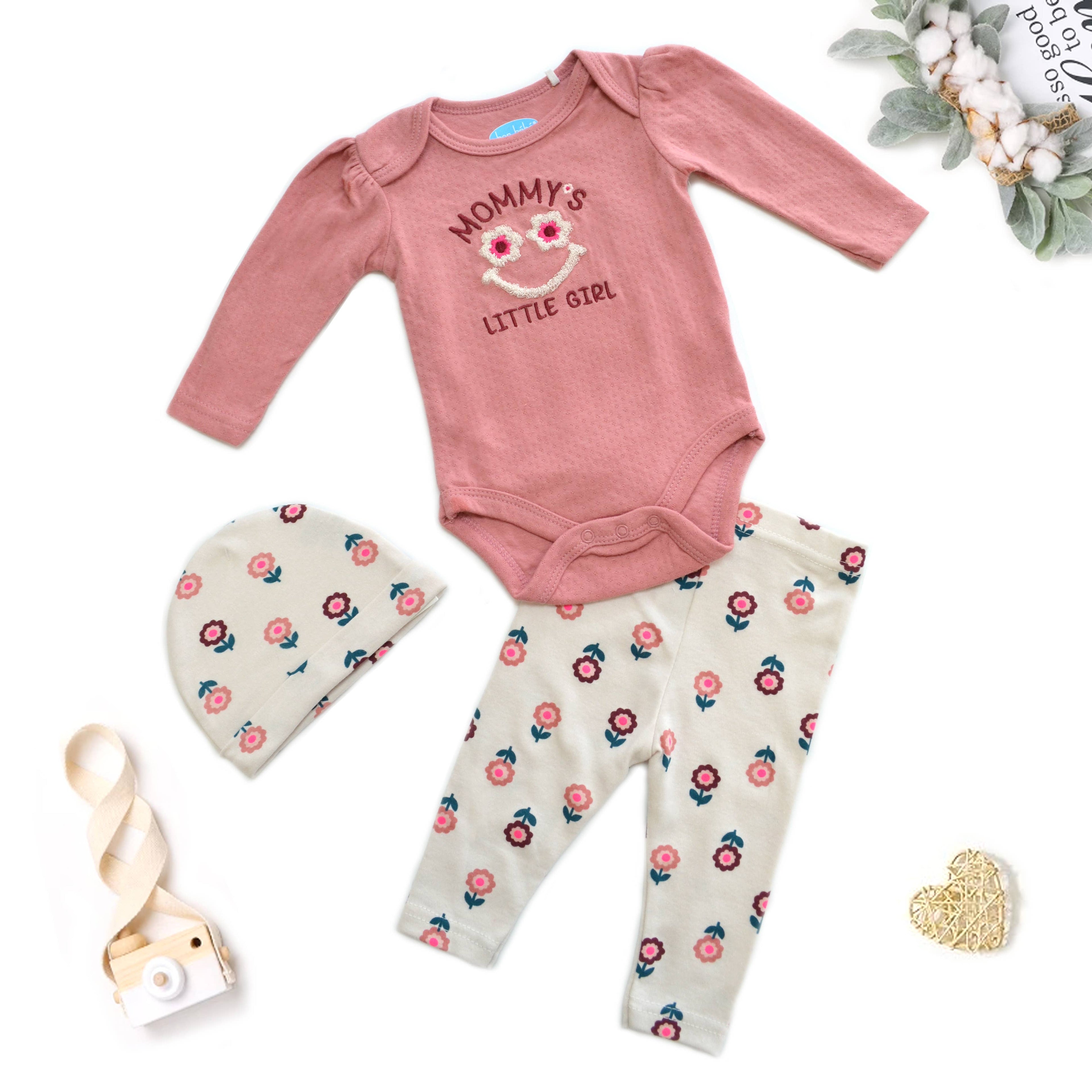 Baby 3pcs Chenille Applique Bodysuit Hat Pants Set