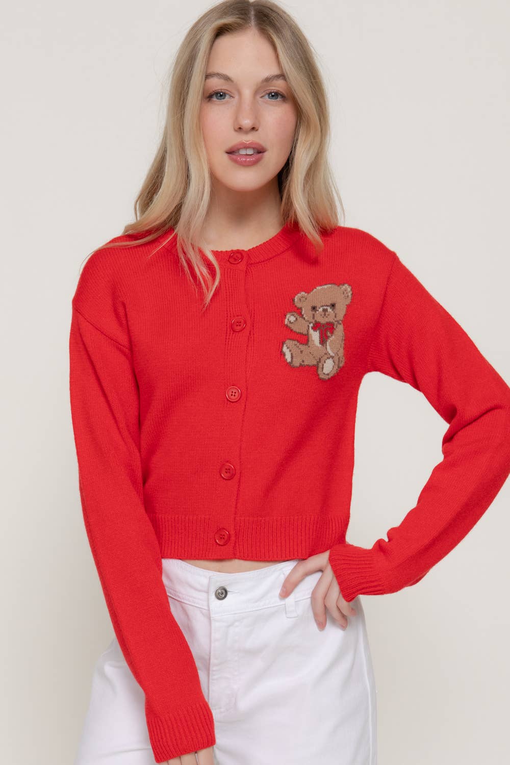 Active USA - Women's Long Sleeve Round Neck Embroidery Sweater Cardigan - SW14634