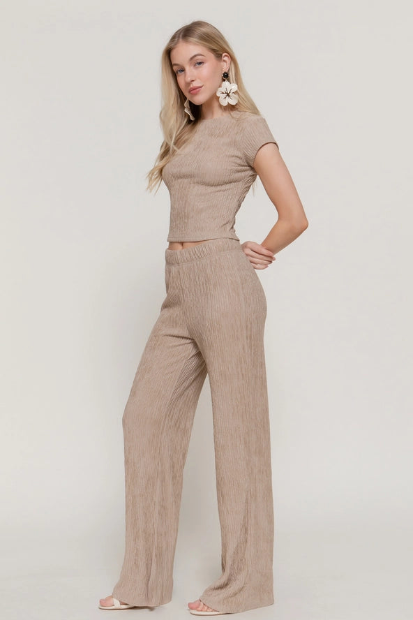 Active USA - Women's Short Sleeve Crew Neck Top & Waist Band Flare Pants Set - SET14434A