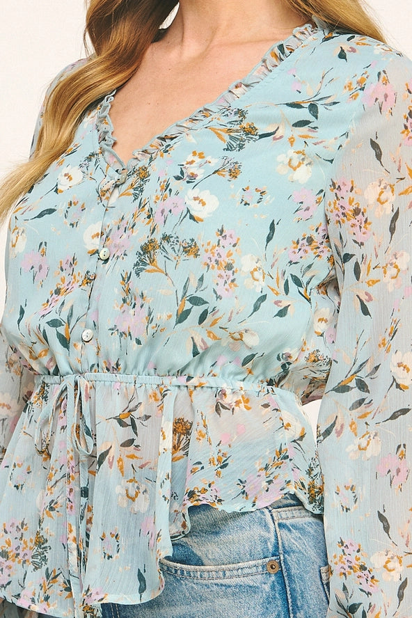 Winslow - Blusa con volantes, escote en V y lazos en la cintura Wild Blossom para mujer - MT5159466UO