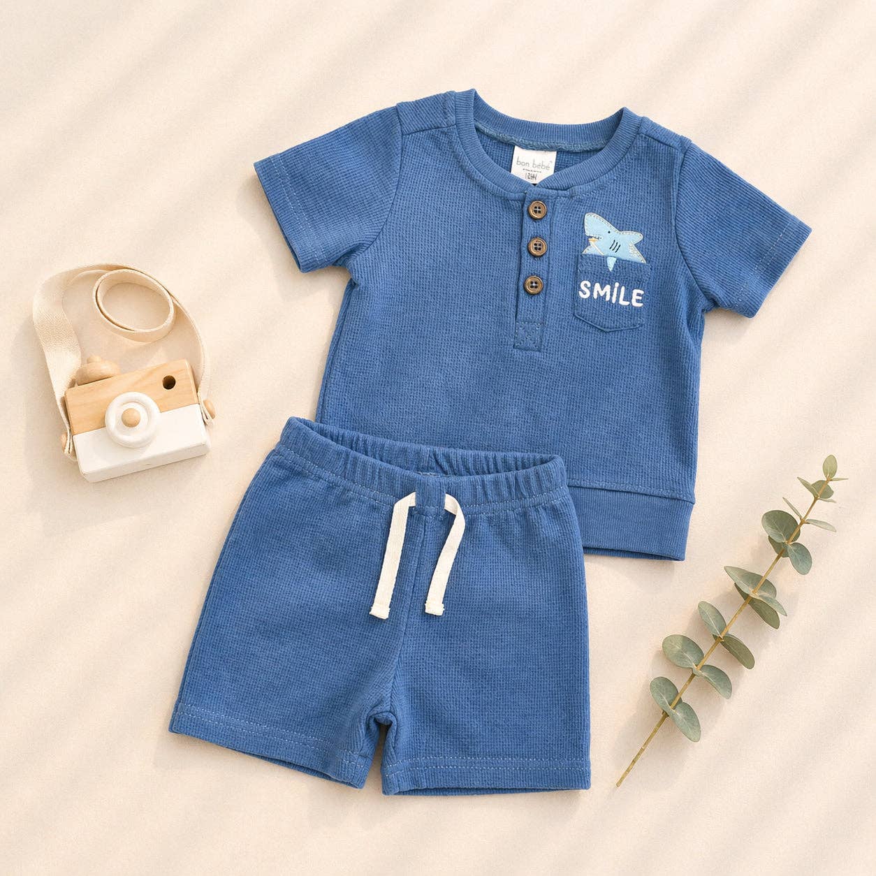 Boys 2pc Summer Cute Waffle Knit Top & Shorts Sets - B112G401