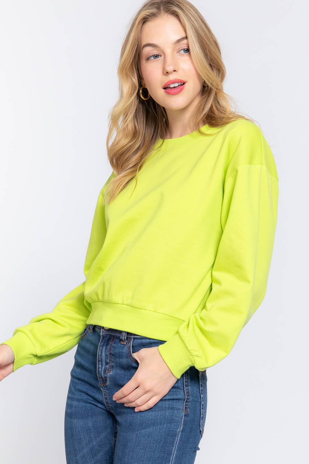 Active USA - Women's Long Sleeve Round Neck Crop SweatShirt - T13736