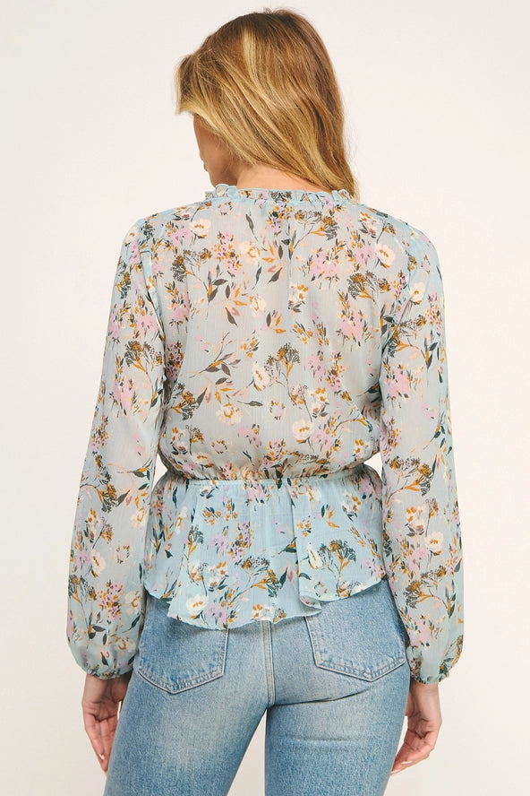 Winslow - Blusa con volantes, escote en V y lazos en la cintura Wild Blossom para mujer - MT5159466UO