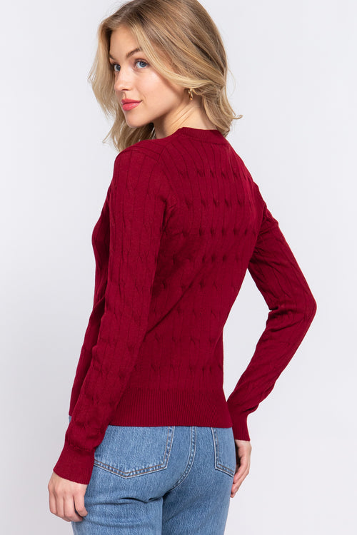 Active USA - Women's Long Sleeve Cable Sweater - SW13722