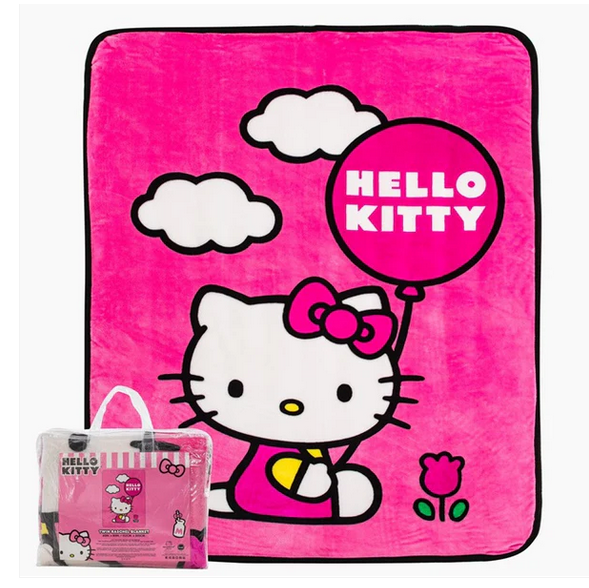 Twin Raschel Blanket 60"X80" Hello Kitty w/ Ballon