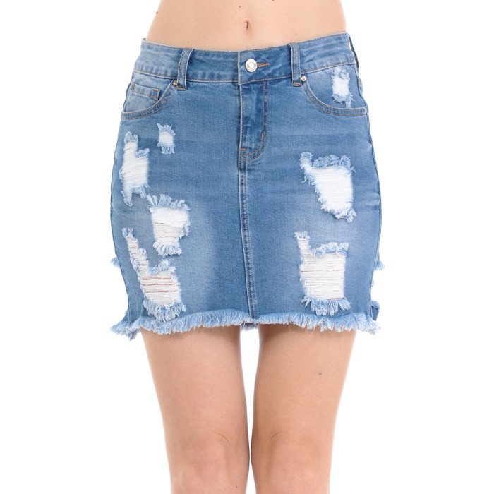 Wax Jeans - Women's Destructed Denim Skirt [Plus] - 90114XL