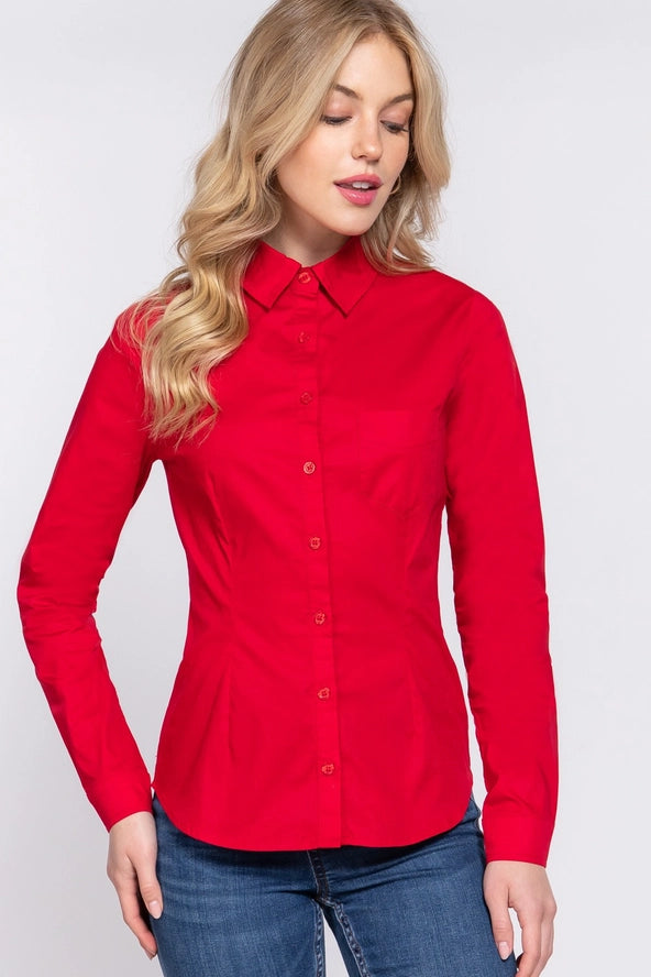 Active USA - Women's Long Sleeve Button Down Stretch Shirt - T13460