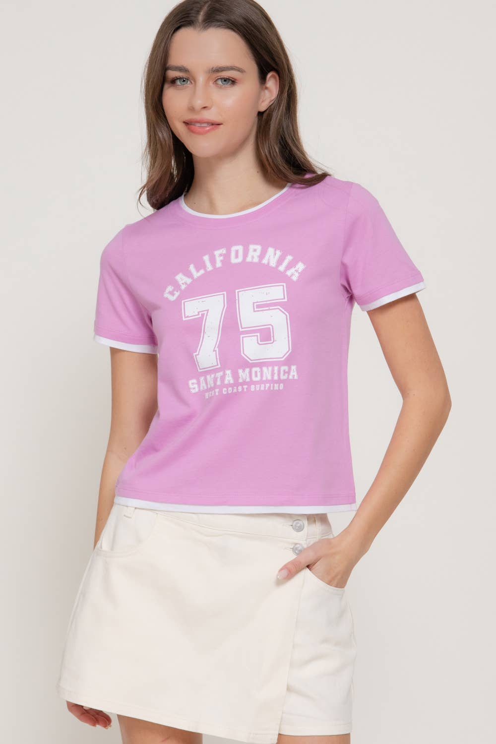 Active USA - Women's Short Sleeve Round Neck Printed Knit Top - T15096