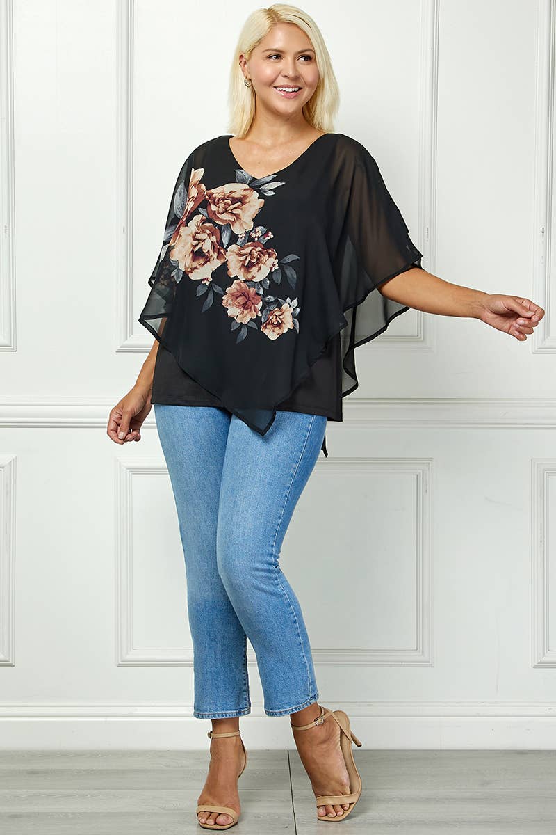 Winslow Collection - Women’s [Plus Size] Blooming Elegance Poncho Blouse - G539895N74X