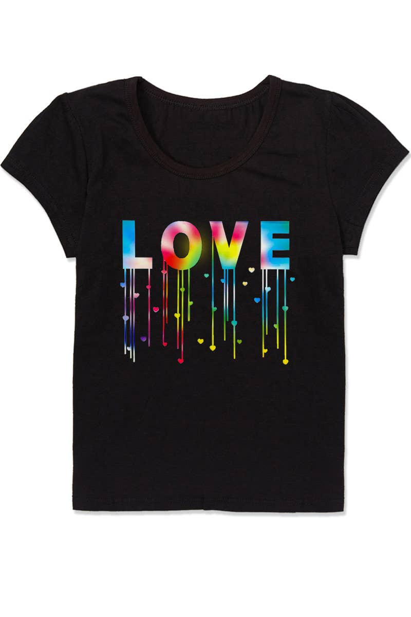 Girl's Scoop Neck Graphic Tee with Tie Dye Love - GKT-16060B-558