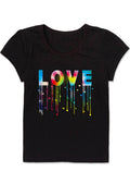 Girl's Scoop Neck Graphic Tee with Tie Dye Love - GKT-16060B-558