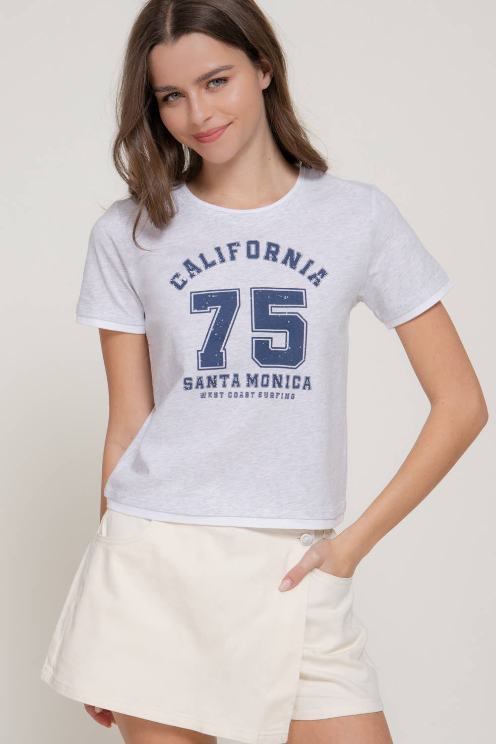 Active USA - Women's Short Sleeve Round Neck Printed Knit Top - T15096