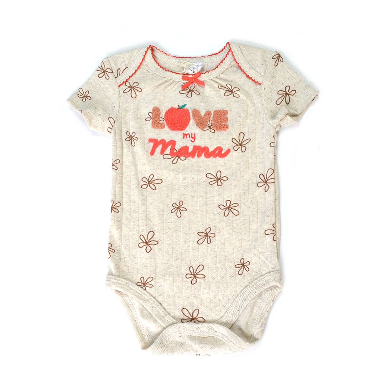 Set of 3 100% Cotton Love Mama Chenille Embroidery Bodysuits