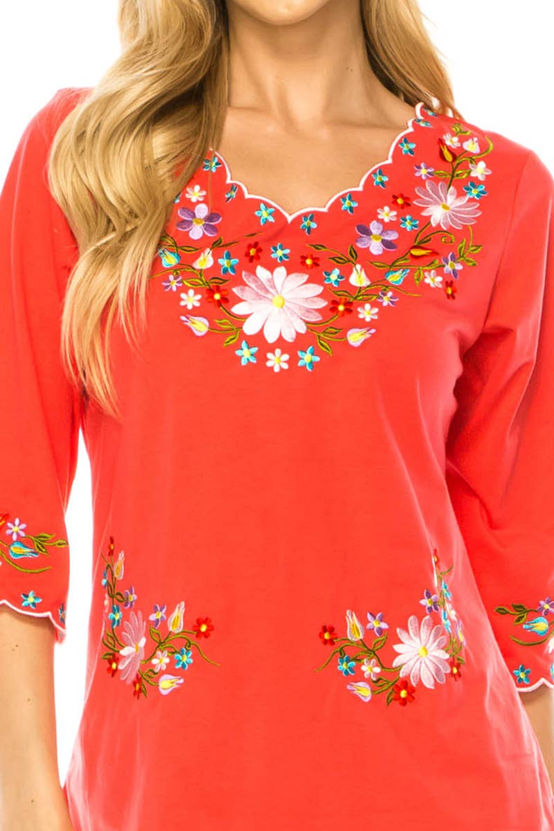 Adult Women's Traditional Embroidered 3 Quarter Sleeve - MT804