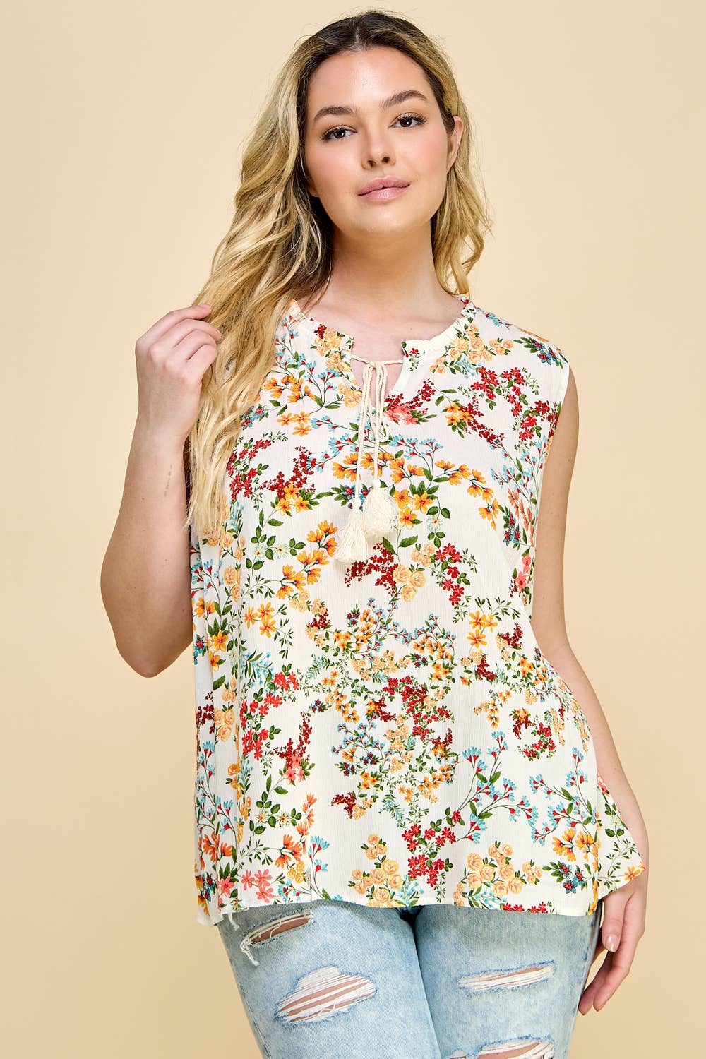 Colección Winslow - Túnica sin mangas estilo babydoll con borlas para mujer [Tallas Grandes] - T458879H56X