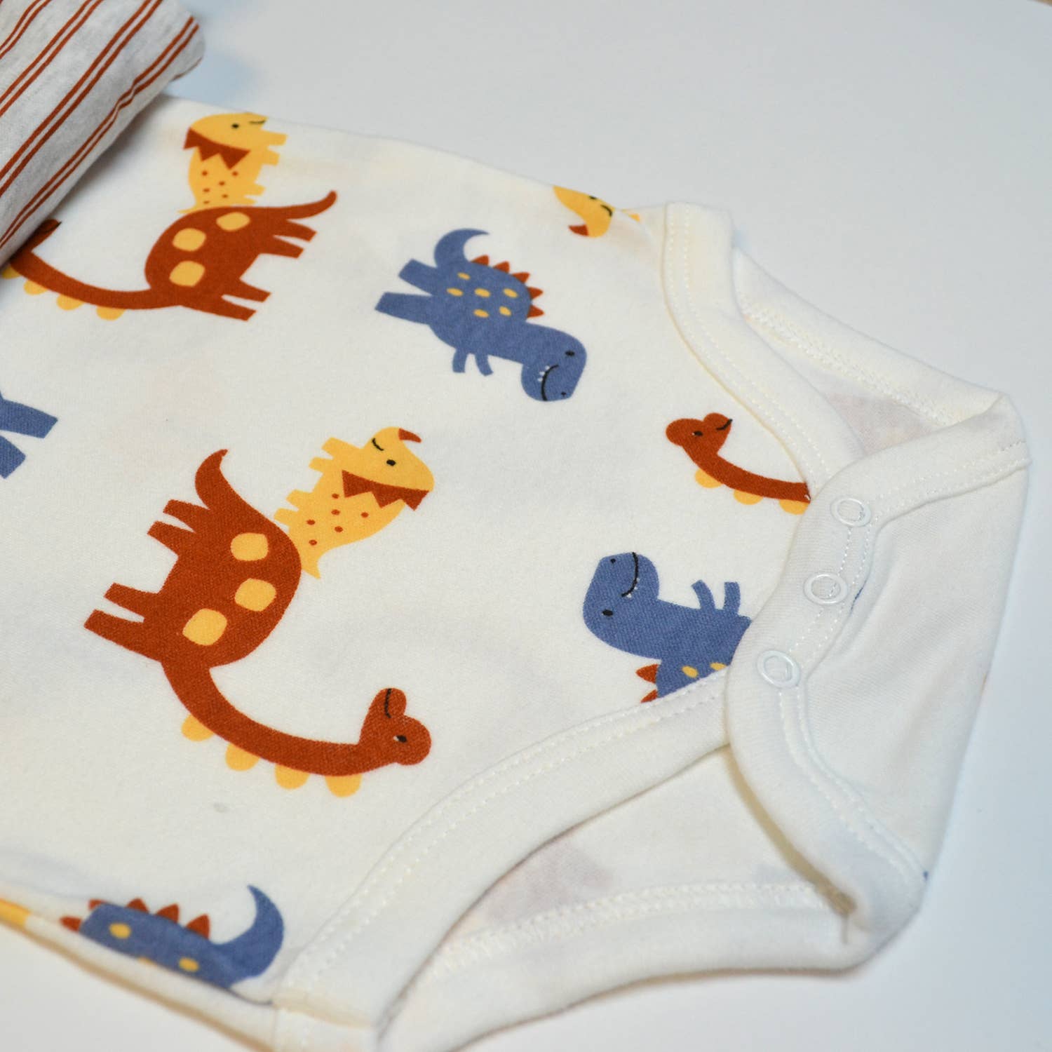 Pack of 3 100% Cotton Dinosaur Chenille Embroidery Bodysuits