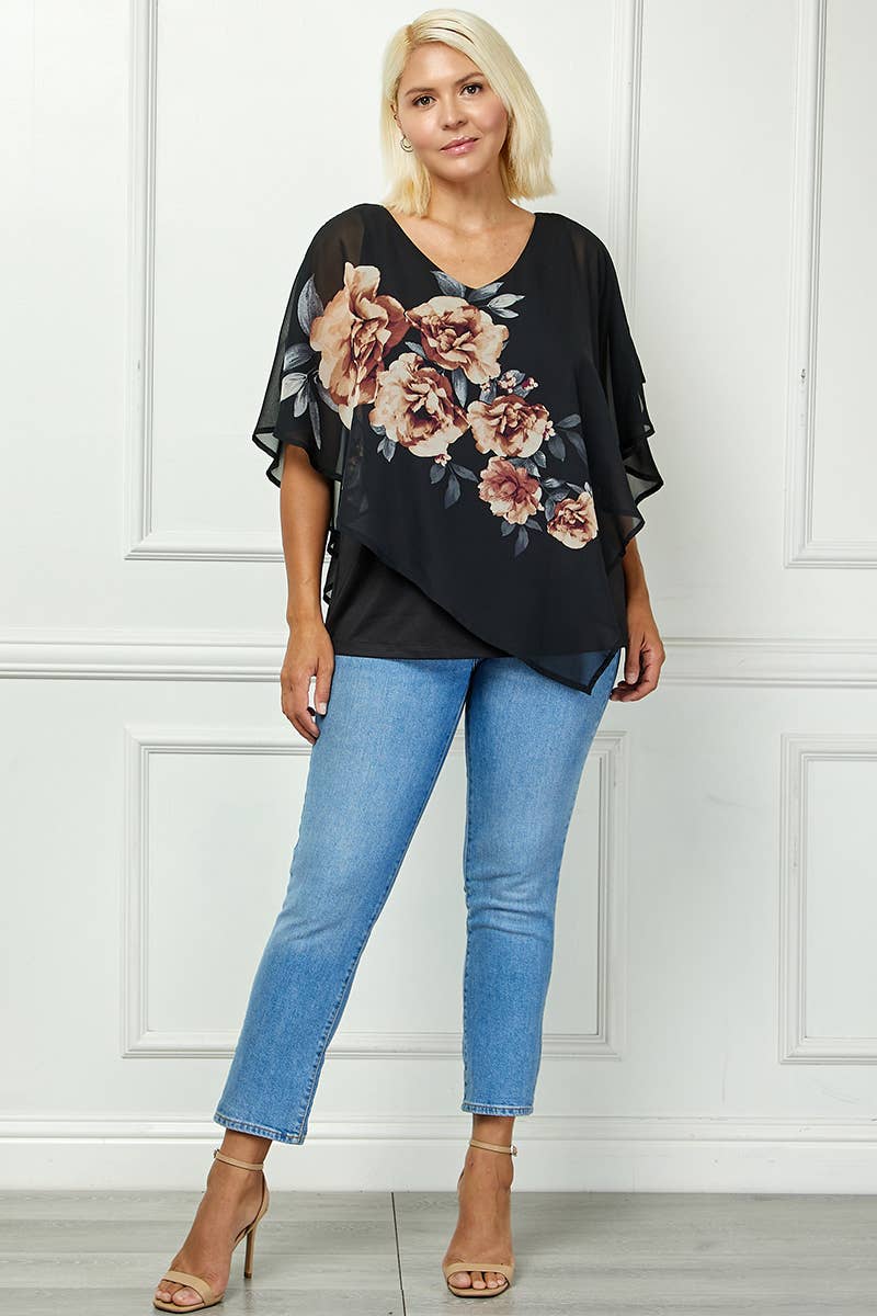 Winslow Collection - Women’s [Plus Size] Blooming Elegance Poncho Blouse - G539895N74X