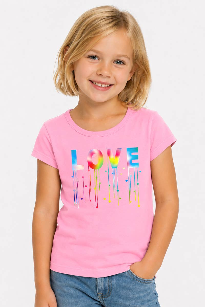 Girl's Scoop Neck Graphic Tee with Tie Dye Love - GKT-16060B-558