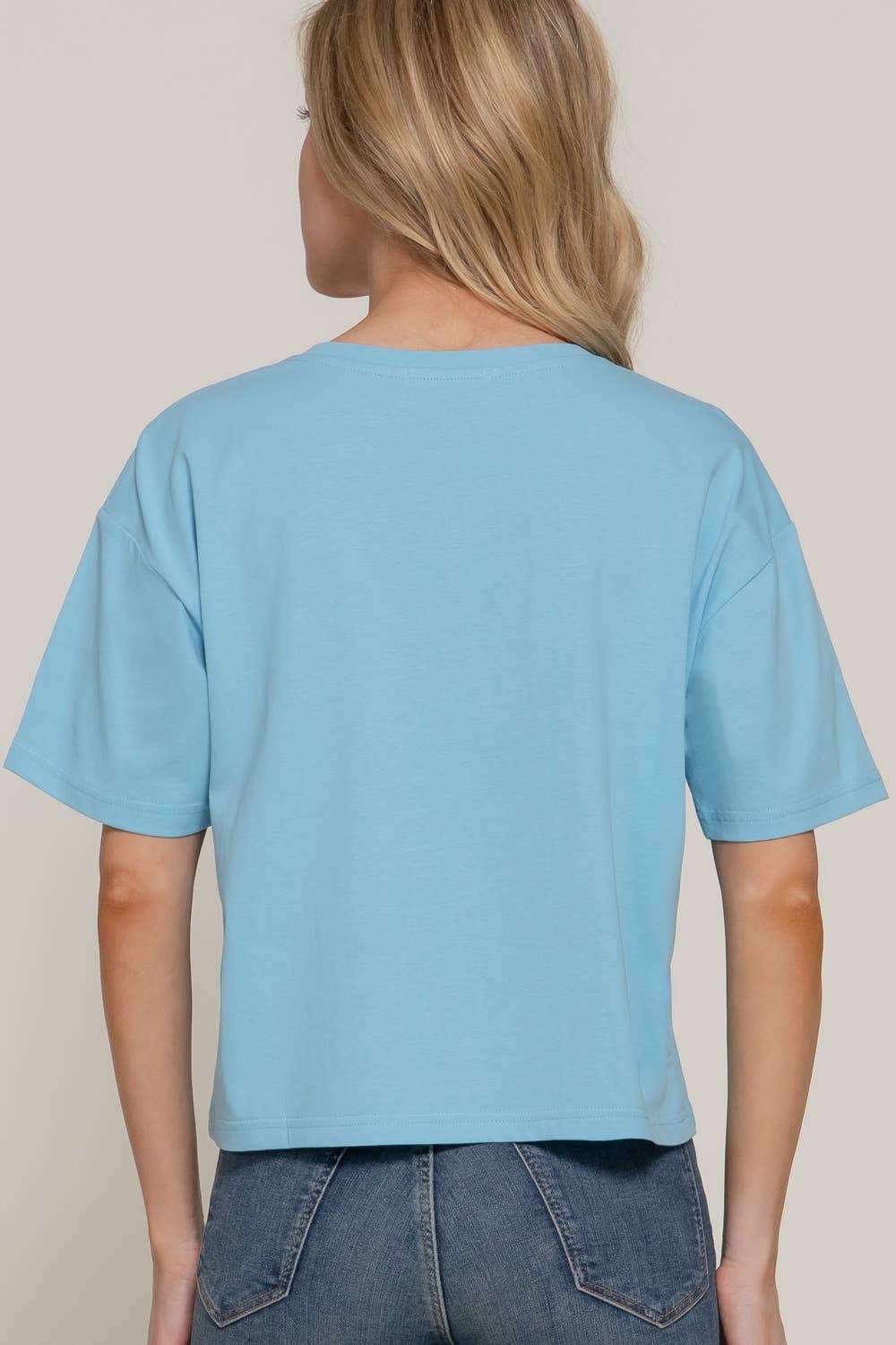 Active USA - Women's Short Sleeve Crew Neck Lace Patch Oversize Cotton Jersey Top - T14465