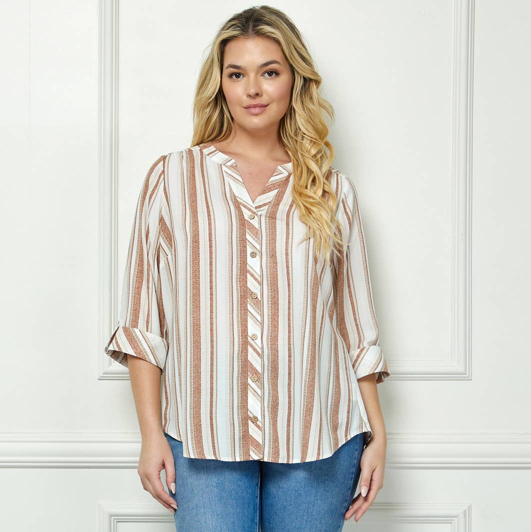 Winslow Collection - Women’s [Plus Size] Mandarin Collar Plaket Blouse - G946551A83X