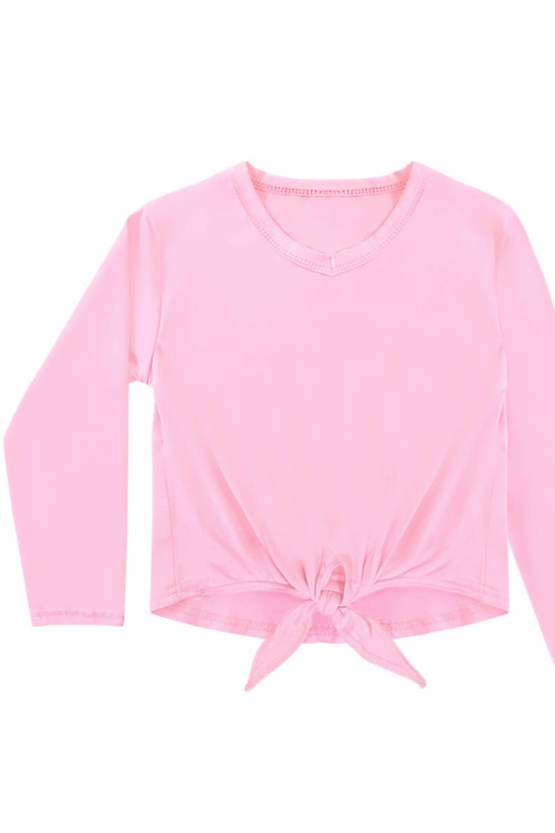Girl's Long Sleeve Tee with Front Tie - GKT-19-1488B