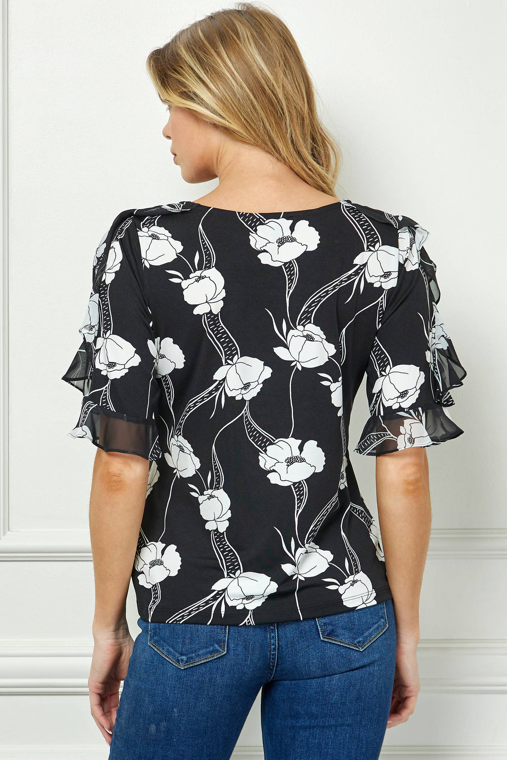 Colección Winslow - Blusa de Mujer con Hombros Descubiertos, Escote Barco y Volantes Estampado Floral - G523101L46