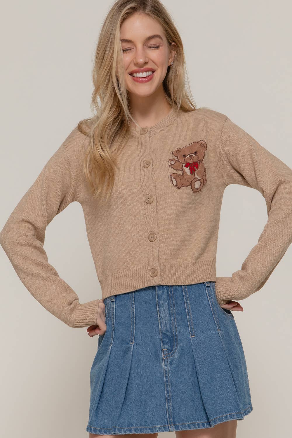 Active USA - Women's Long Sleeve Round Neck Embroidery Sweater Cardigan - SW14634