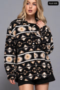  Long Sleeve Printed Fleece Shacket [Plus Size] - J74024