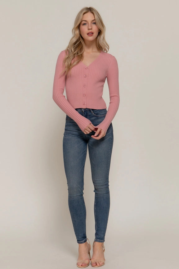 Active USA - Long Sleeve V-Neck Fitted Sweater Cardigan - SW13726