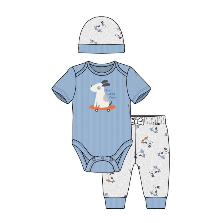 Baby 3pcs Chenille Applique Bodysuit Hat Pants Set