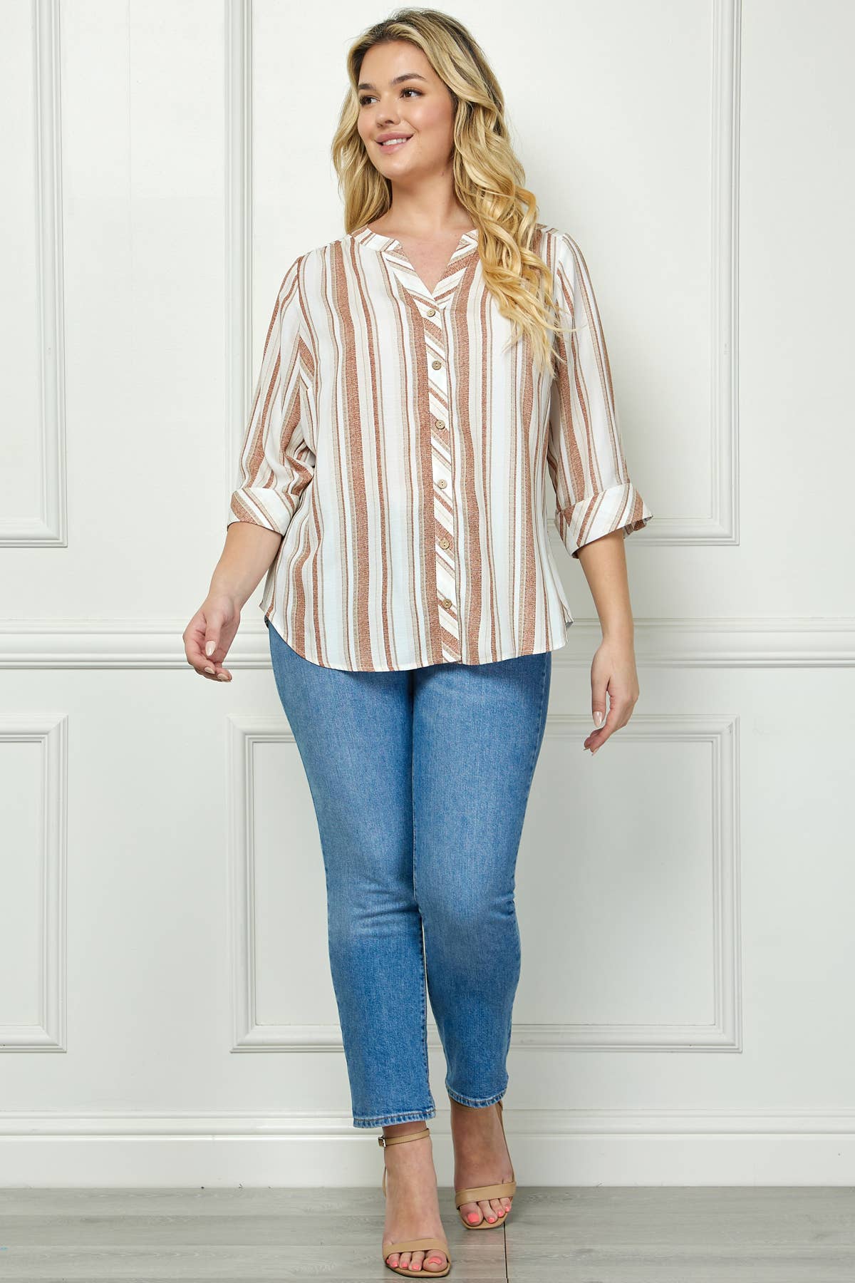 Colección Winslow - Blusa de cuello mandarín con tapeta para mujer [Tallas Grandes] - G946551A83X