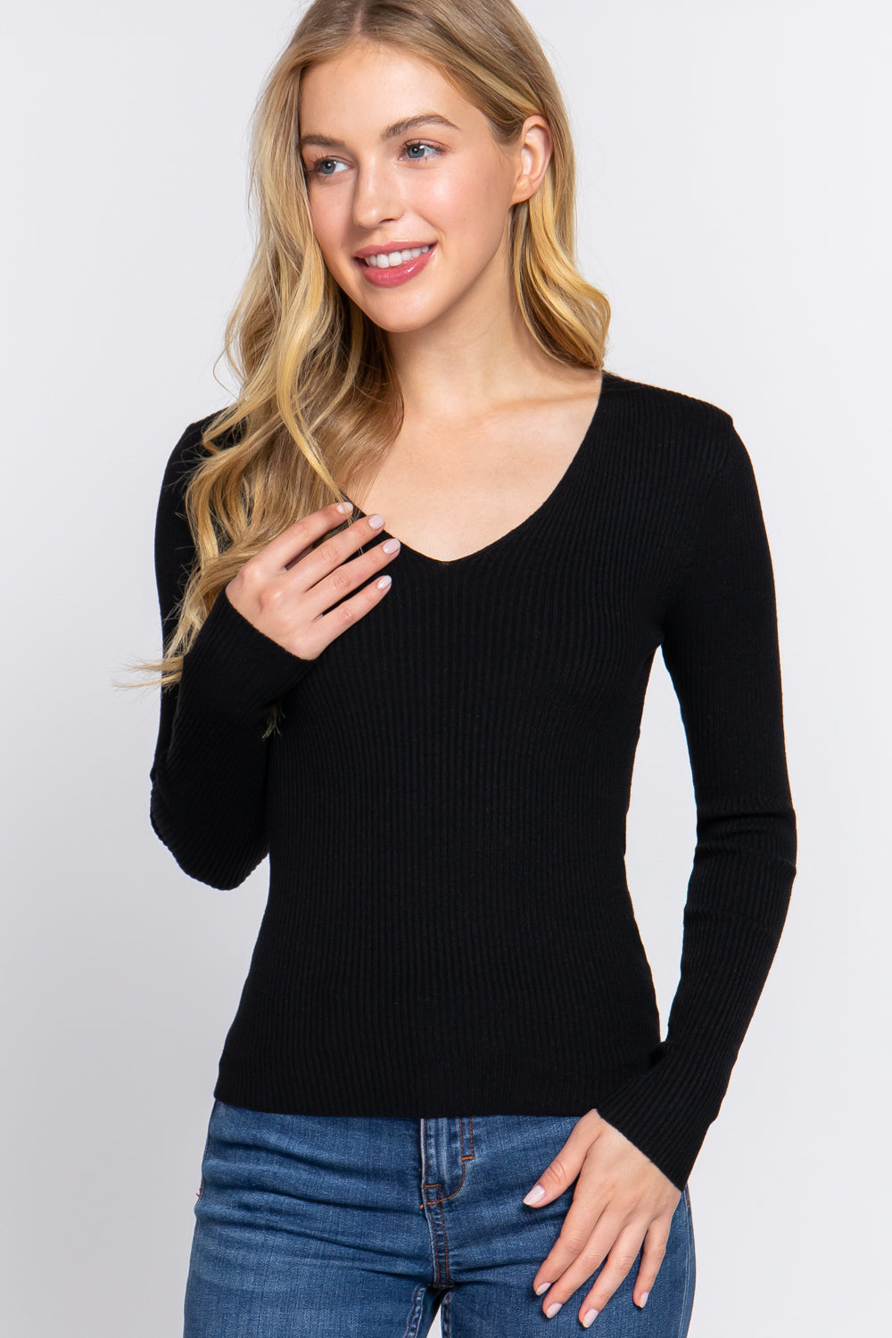 Active USA - Women's V-Neck Viscose Rib Sweater - SW11709