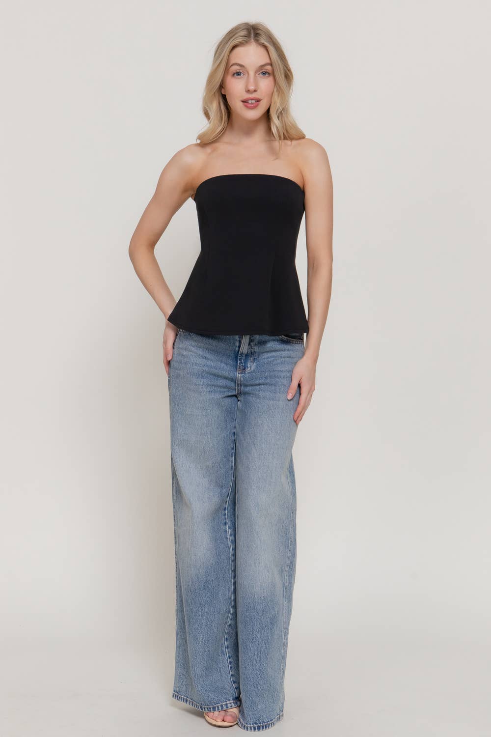 Active USA - Top tubo de punto suave tipo peplum para mujer - T15345