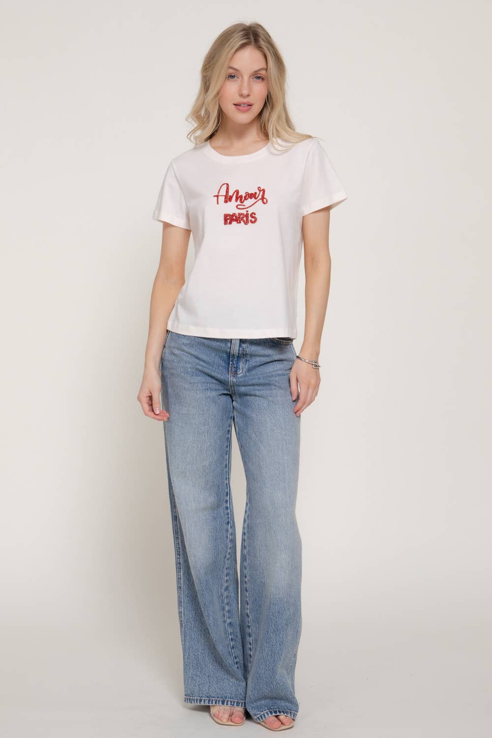 Active USA - Women's Short Sleeve Crew Neck with Rhinestone Tee - T15092