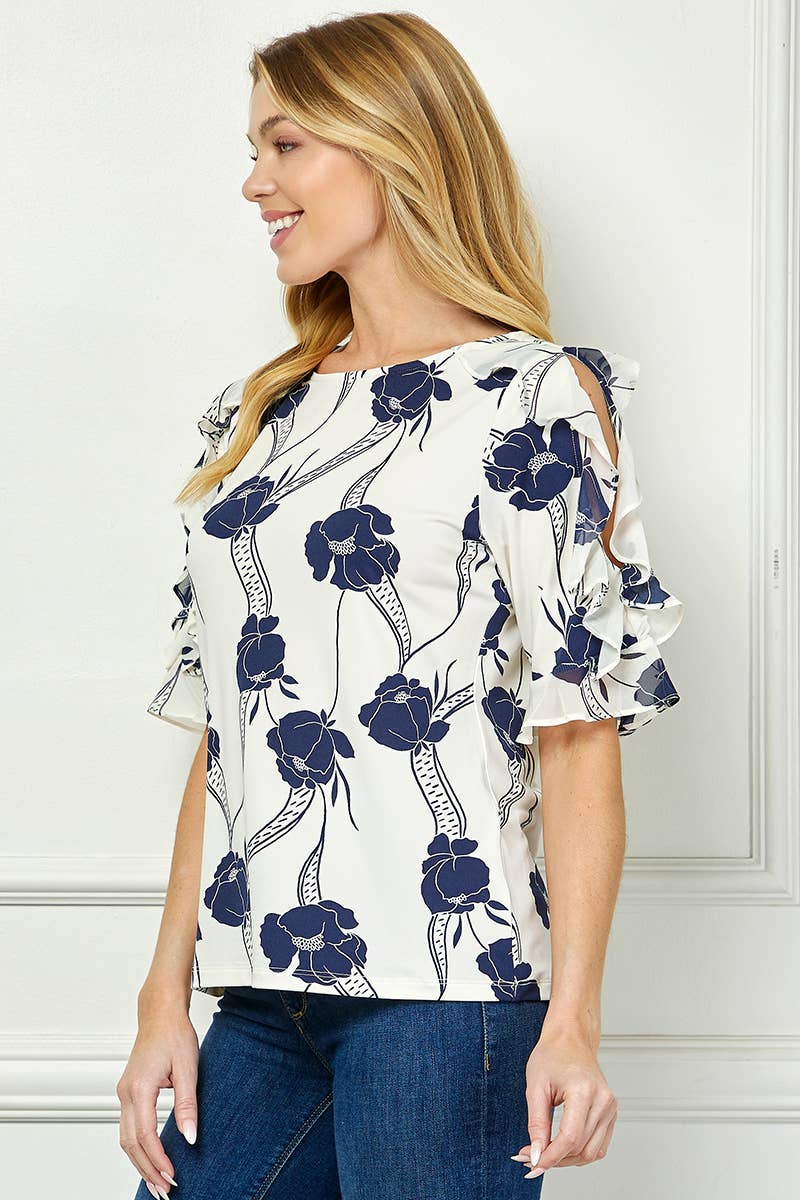 Colección Winslow - Blusa de Mujer con Hombros Descubiertos, Escote Barco y Volantes Estampado Floral - G523101L46
