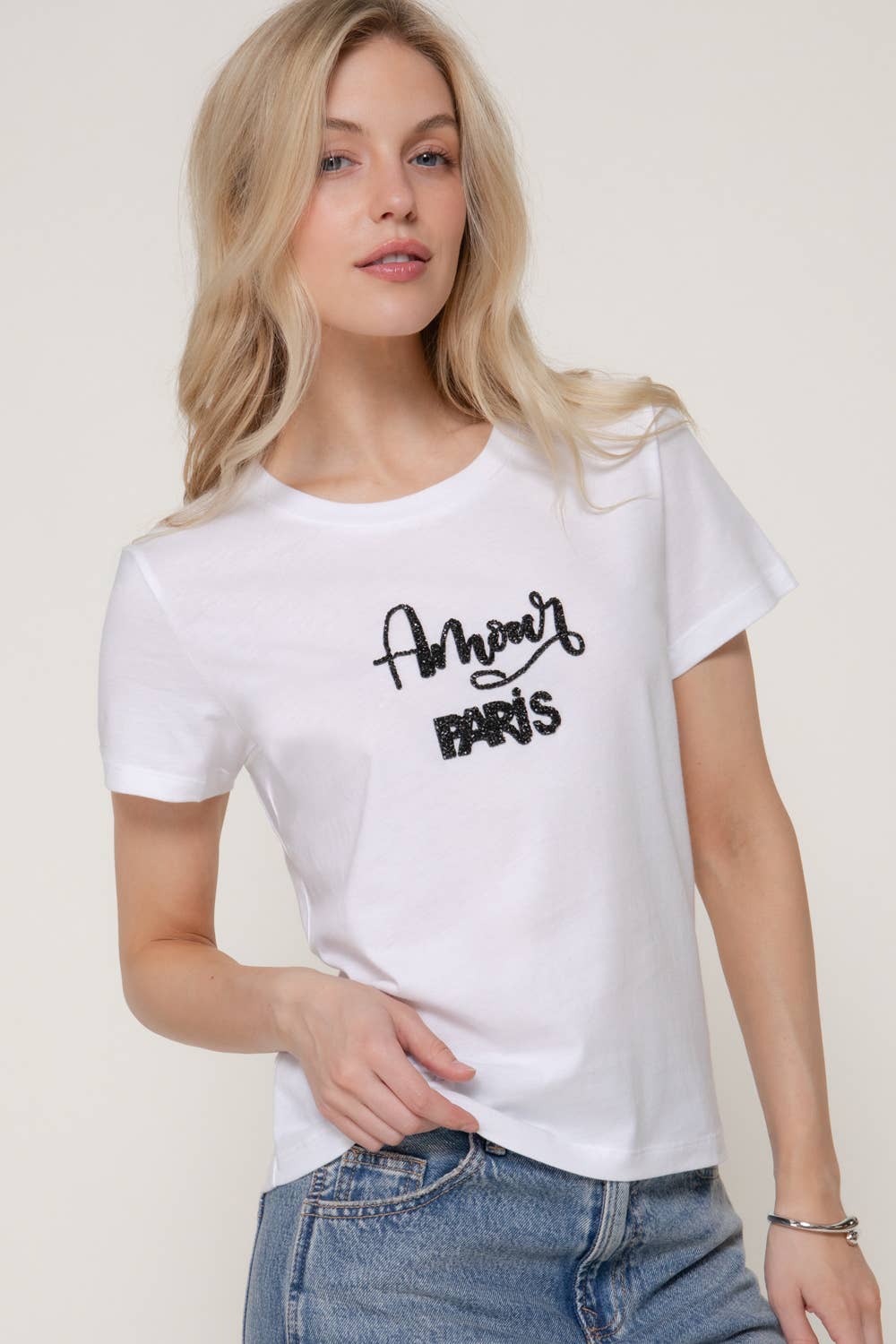 Active USA - Women's Short Sleeve Crew Neck with Rhinestone Tee - T15092