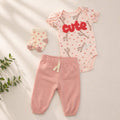 Conjunto de 3 piezas de body, calcetines y pantalones de chenilla con apliques para bebé - B148J201