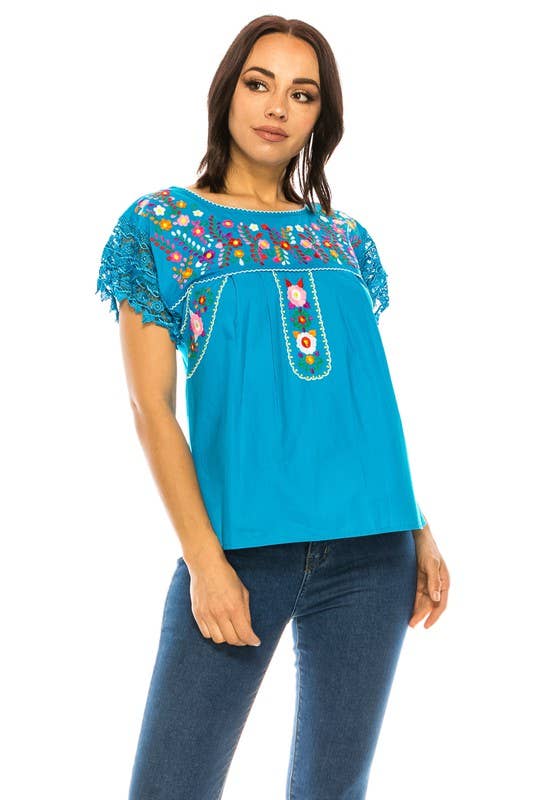 Adult Women's Puebla Traditional Embroidered Blouse - MT802