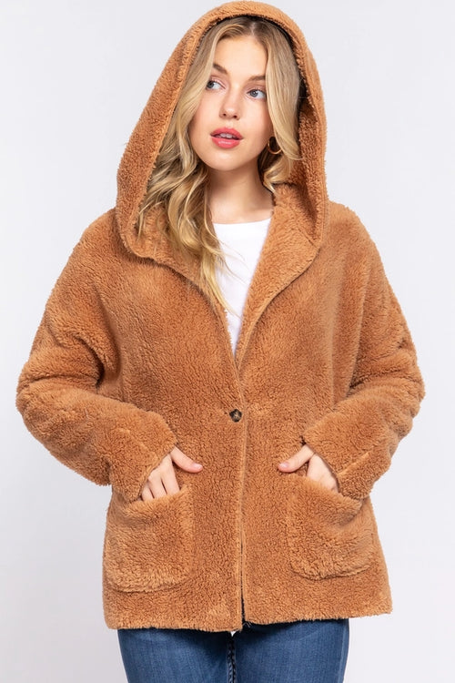 Active USA - Long Dolman Sleeve Hoodie Sherpa Jacket - J13712